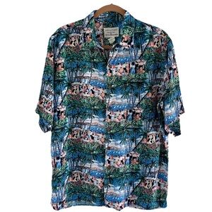 Reyn Spooner Guy Buffet Large Spun Rayon Shirt Vintage Hawaii Formal Party Print